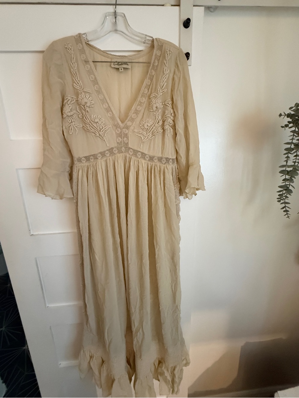 Cleobella Bohemian Cream V-Neck Embroidered Maxi Dress